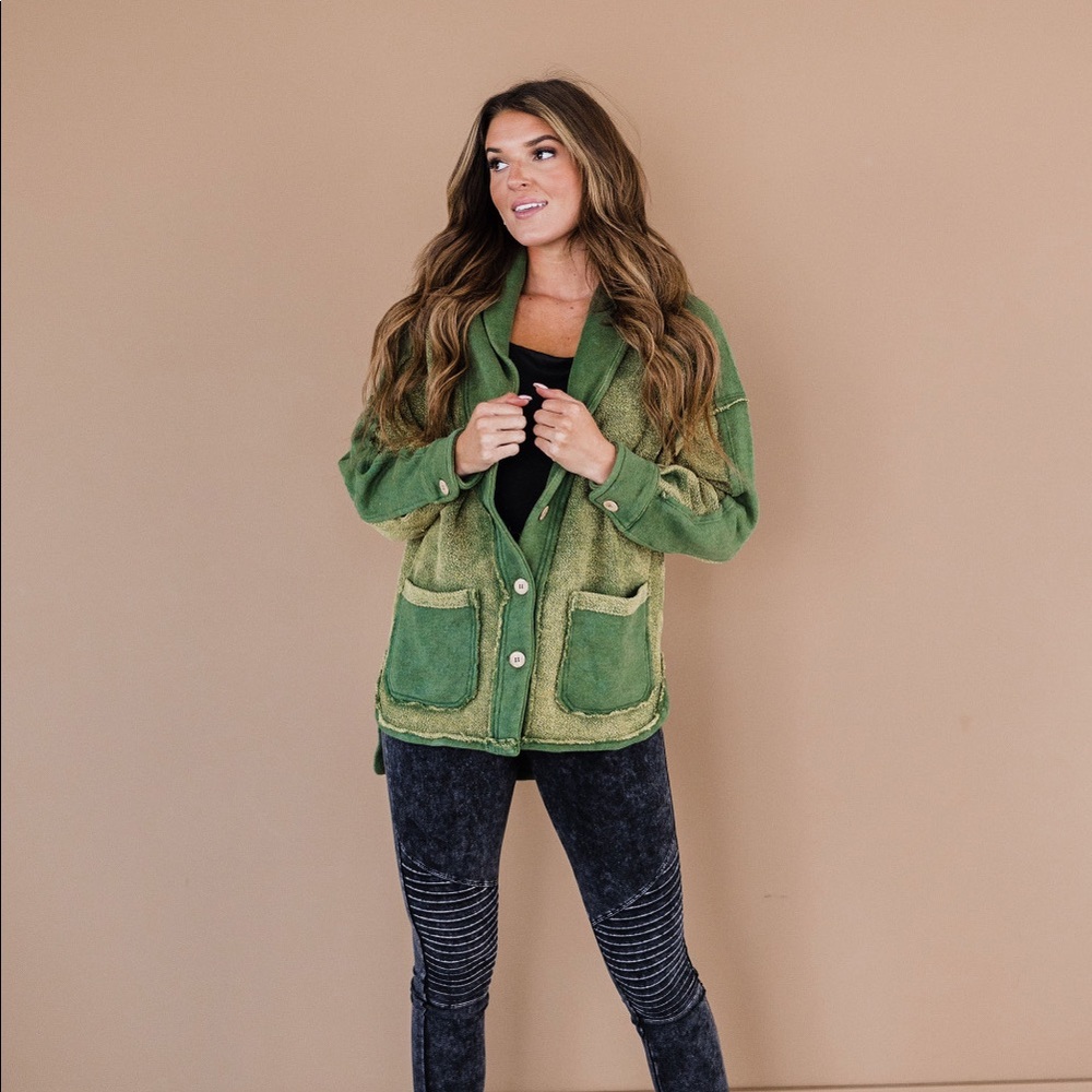 Zenana Terry Button Front Jacket with Pockets New